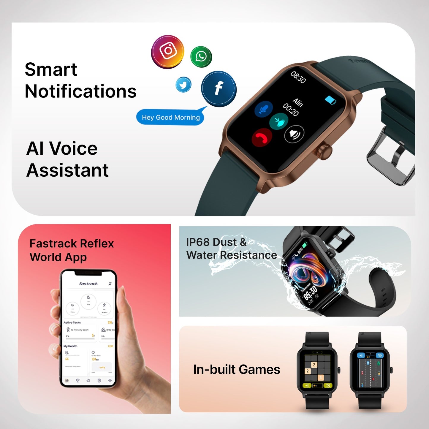 Fastrack Revoltt FS1 with 1.83 Display, BT Calling, Fastcharge, 110+ Sports Mode, 200+ WatchFaces Smartwatch