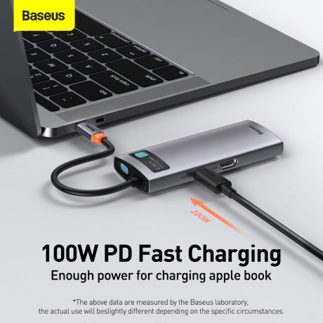 Baseus Metal Gleam Series 6-in-1 Multifunctional Type-C HUB Docking Station Gray(Type-C to HDMI*1+USB3.0*3+PD*1+RJ45*1)