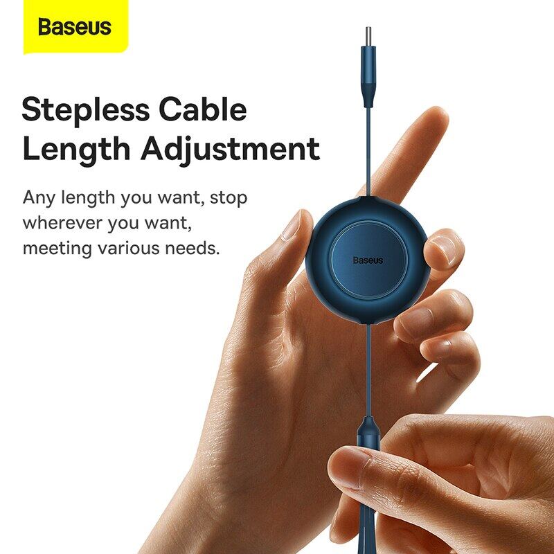 Baseus 3 in 1 Retractable 100W Fast Charging Data Cable For iPhone 14 Pro Max 13 12 11 X XR iPad Type C to Lightning Micro USB C Cable for Samsung S23 S22 Xiaomi Fast Charger Cable