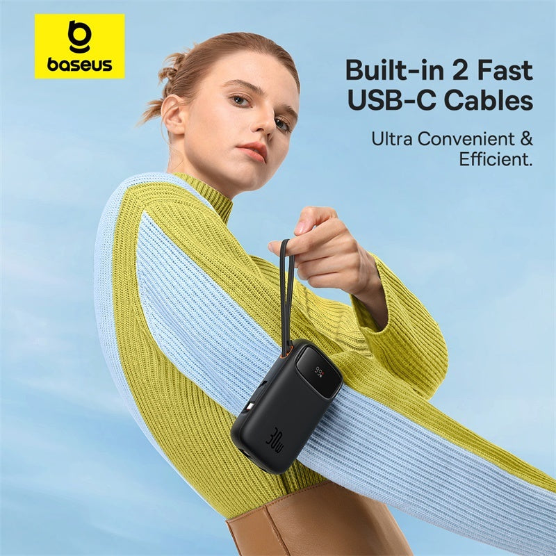 Baseus Qpow 2 Digital Display Fast-Charging Power Bank with 2 Built-in Type-C Cable 10000mAh 30W