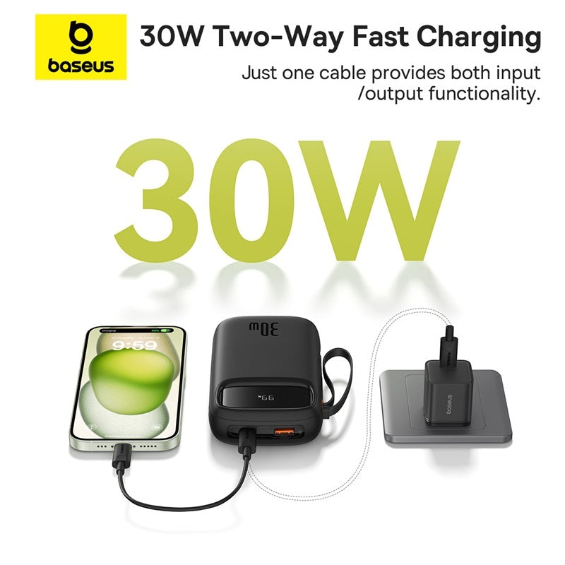 Baseus Qpow 2 Digital Display Fast-Charging Power Bank with 2 Built-in Type-C Cable 10000mAh 30W
