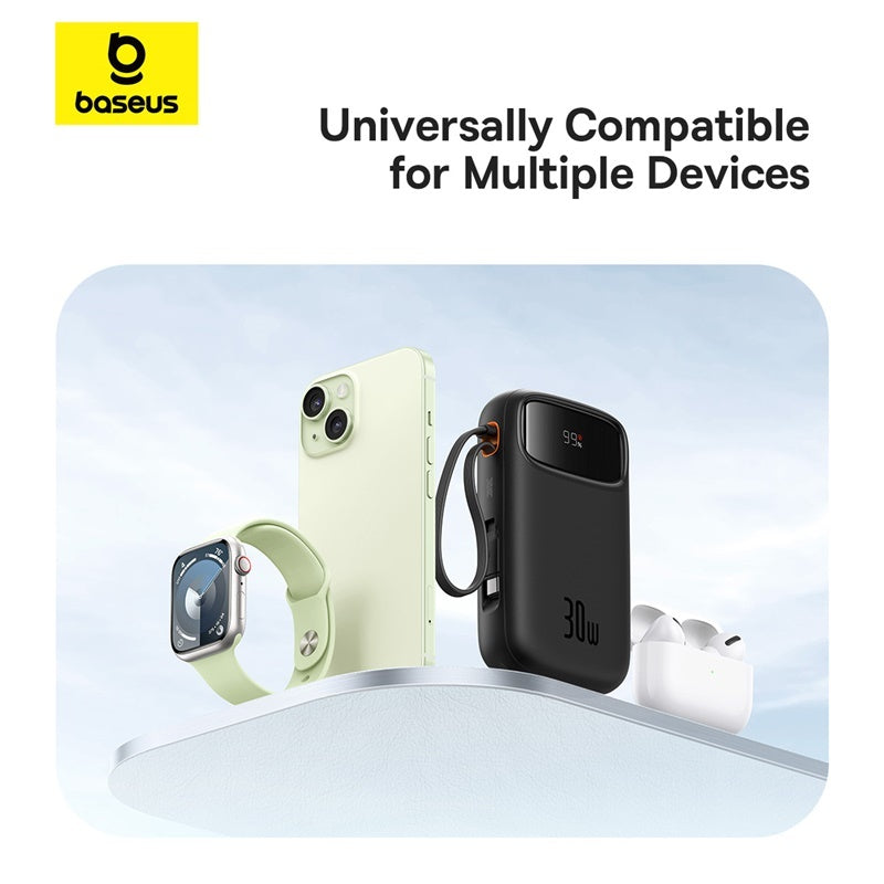Baseus Qpow 2 Digital Display Fast-Charging Power Bank with 2 Built-in Type-C Cable 10000mAh 30W