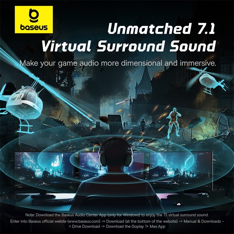 Baseus GoPlay 1+ Max Gaming Wired Headphones7.1 Virtual Surround Sound High SNR for Crisp Audio 40mm+10mm Dual Large Drivers