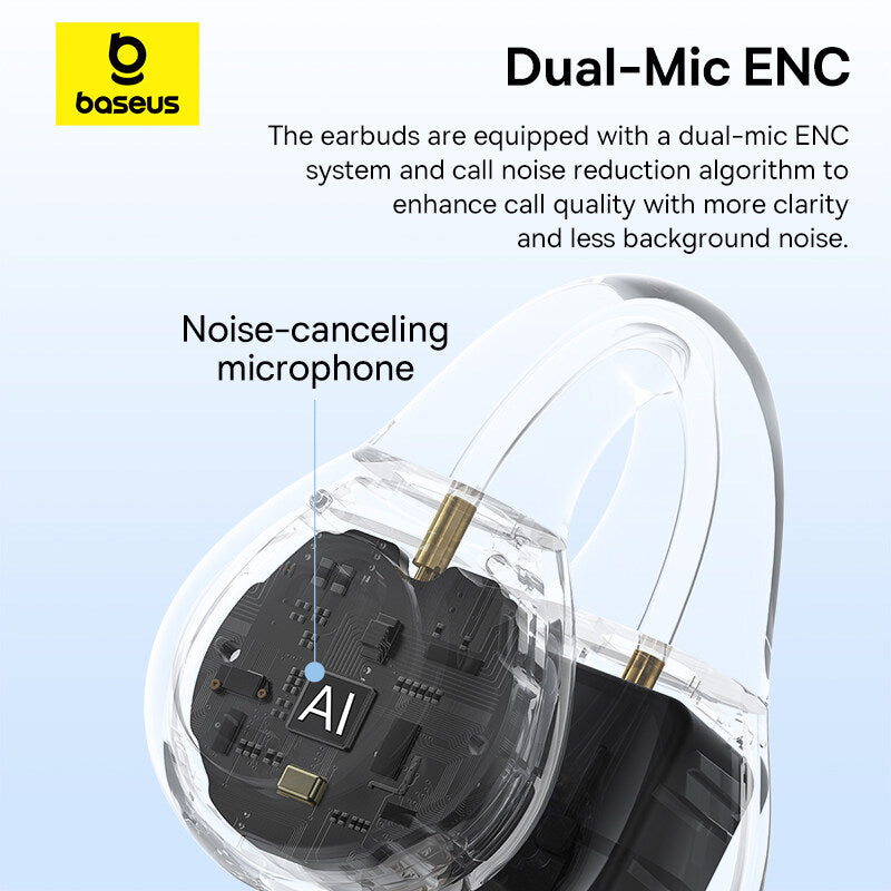 Baseus AirGo AS01 Clip On Open-Ear Bluetooth Wireless Earbuds With Dual ENC Mics Ultra-Lightweight Earphone