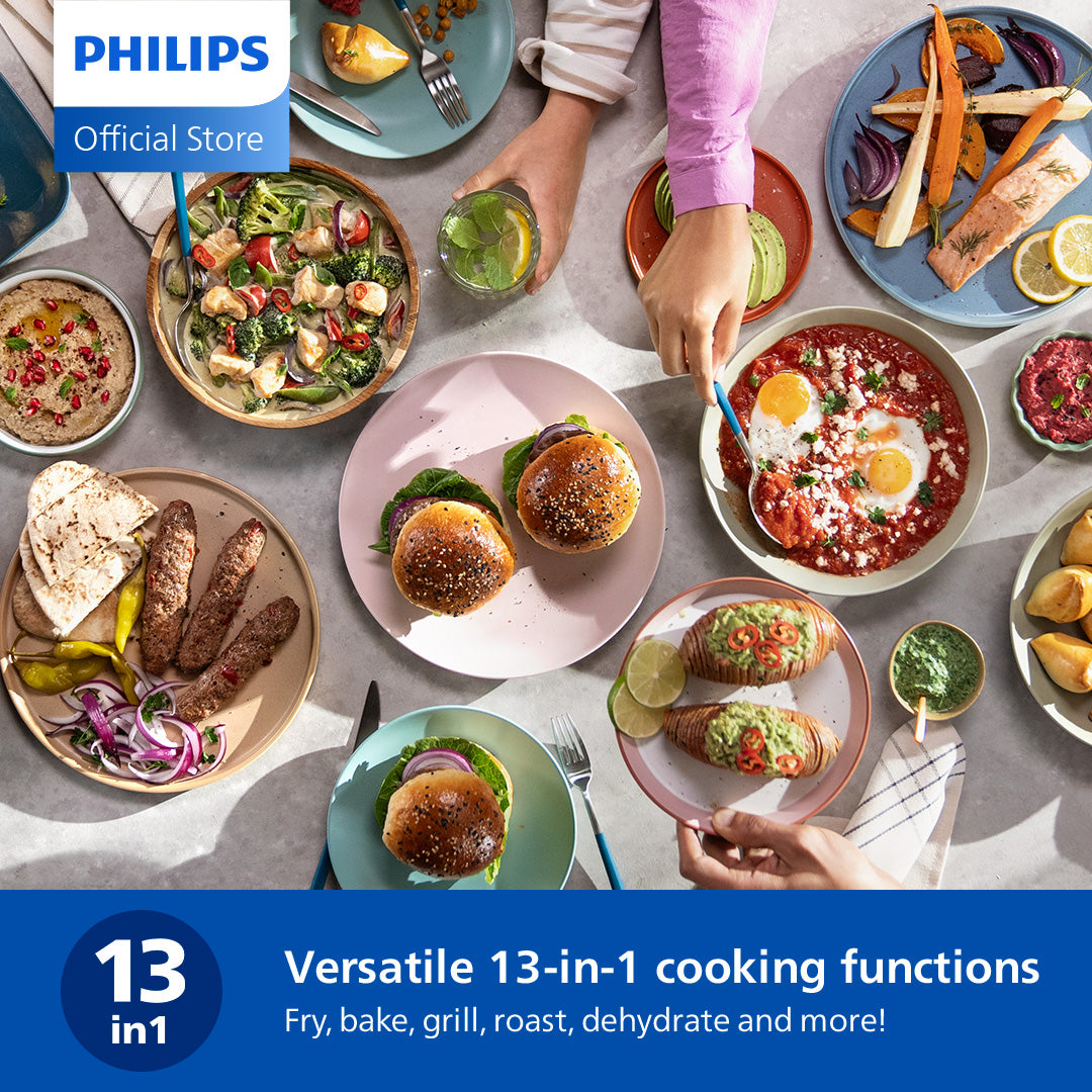 Philips NA231/09 | 13-in-1 Airfryer | 6.2L Capacity | RapidAir Tech - Deliciously Crisp | 13 Cooking Modes: Frill, Grill, Bake... ++ | See-Thru Window | Up to 90% Less Fat | Touch Screen | Even Cookin