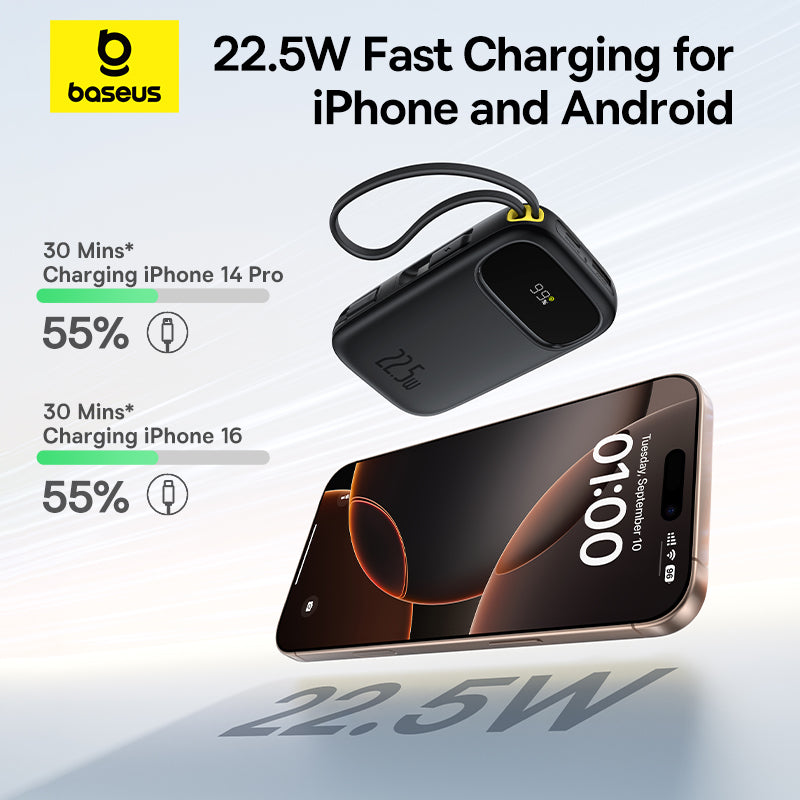 【New&Upgraded】Baseus EnerFill FC31 Power Bank 20000mAh 22.5W Fast Charging | Digital Display | Dual Cables 10% Smaller