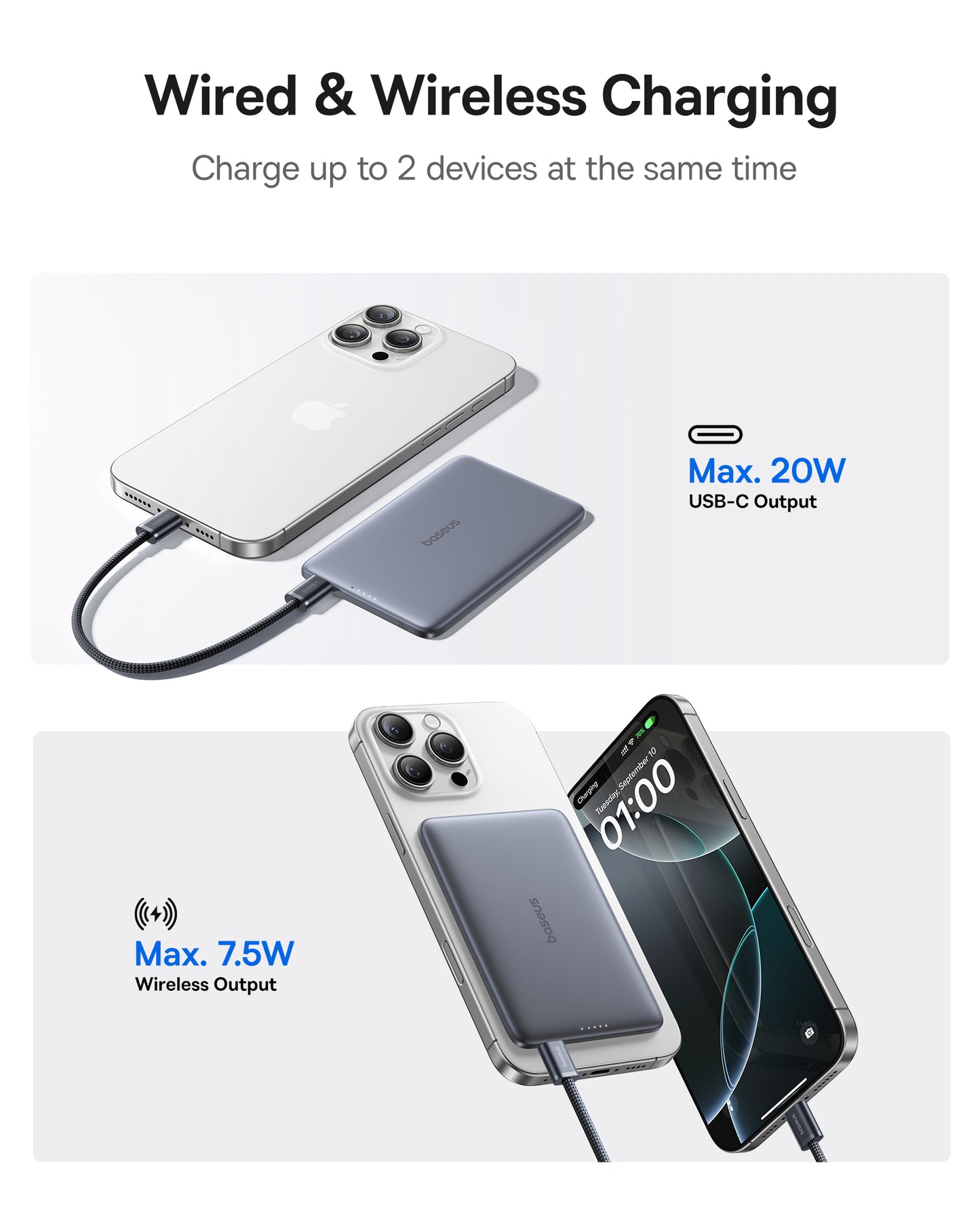 Baseus PicoGo AM41 Ultra-Slim Magnetic Power Bank 5000mAh 20W Cosmic Black (Cable USB-C to USB-C 60W