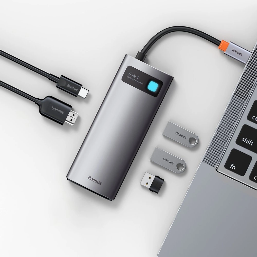 Baseus Metal Gleam Series 5-in-1 Multifunctional Type-C HUB Docking Station Gray(Type-C to HDMI*1+USB3.0*3+PD*1)