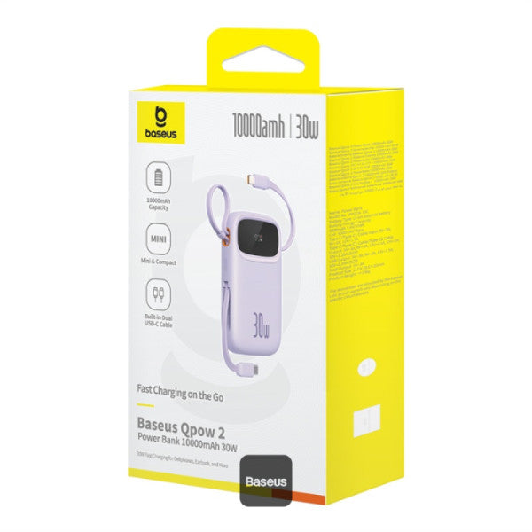 Baseus Qpow 2 Digital Display Fast-Charging Power Bank with 2 Built-in Type-C Cable 10000mAh 30W
