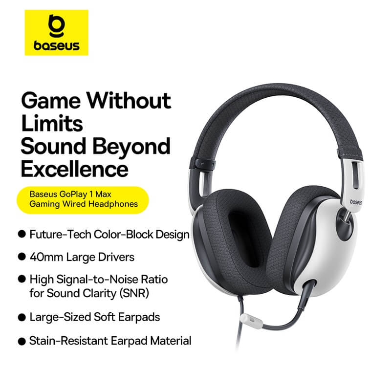 Baseus GoPlay 1+ Max Gaming Wired Headphones7.1 Virtual Surround Sound High SNR for Crisp Audio 40mm+10mm Dual Large Drivers