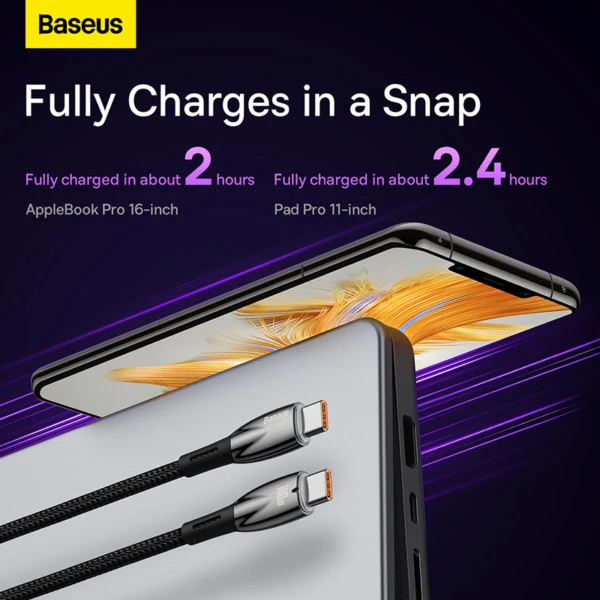 Baseus Glimmer Series Fast Charging Data Cable Type-C to Type-C 100W 1m/2m