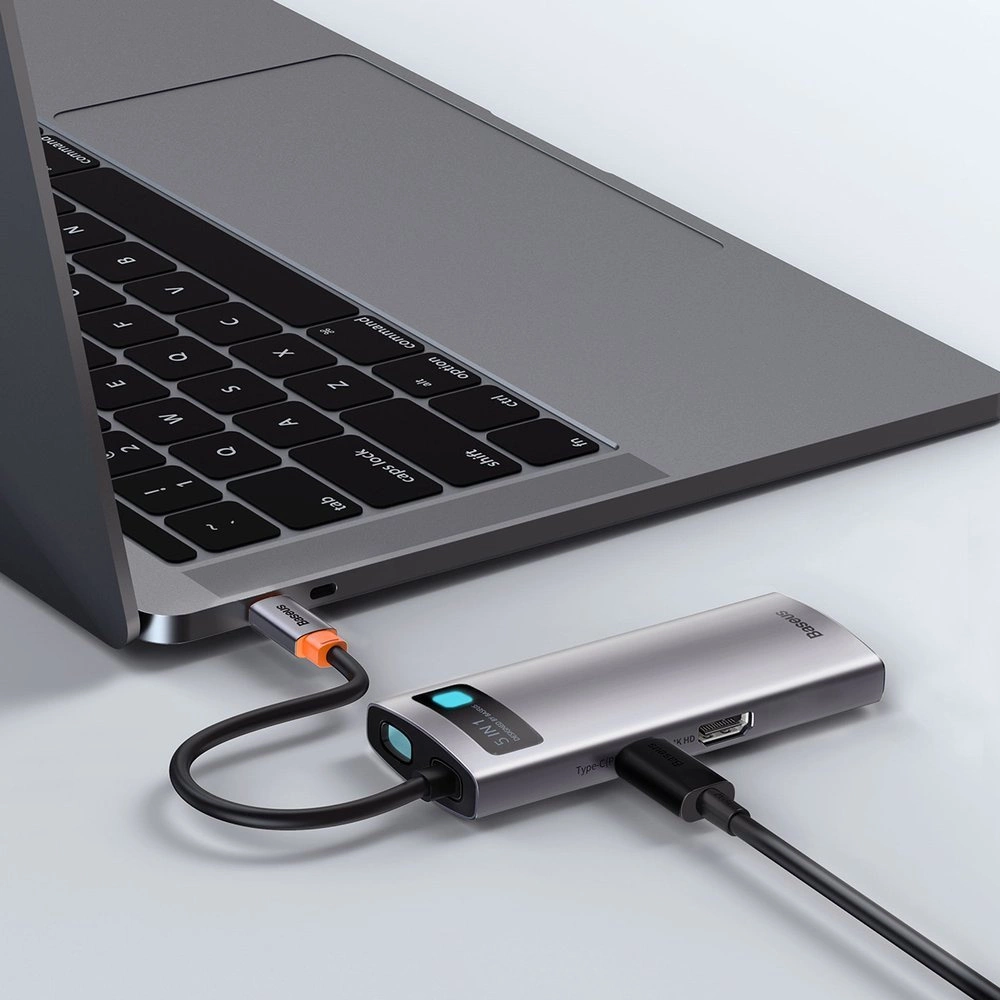 Baseus Metal Gleam Series 5-in-1 Multifunctional Type-C HUB Docking Station Gray(Type-C to HDMI*1+USB3.0*3+PD*1)