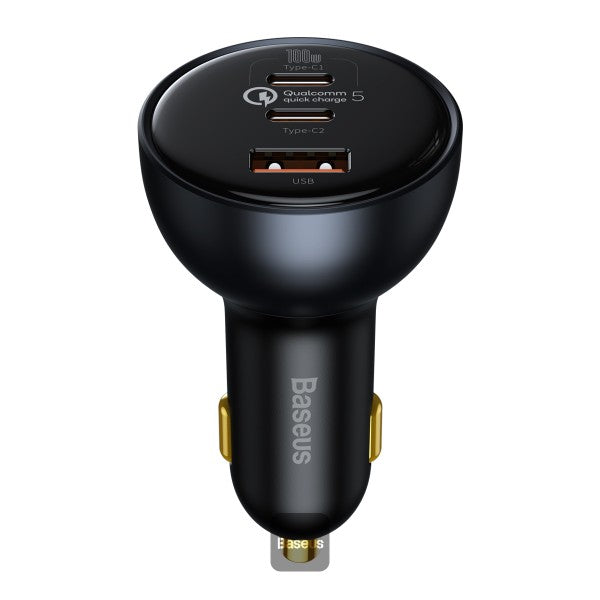Baseus Qualcomm® Quick Charge™ 5 Technology Multi-Port Fast Charge Car Charger C+C+U 160W set Gray(with Baseus Xiaobai series fast charging Cable Type-C to Type-C 100W (20V/5A) 1m Black)