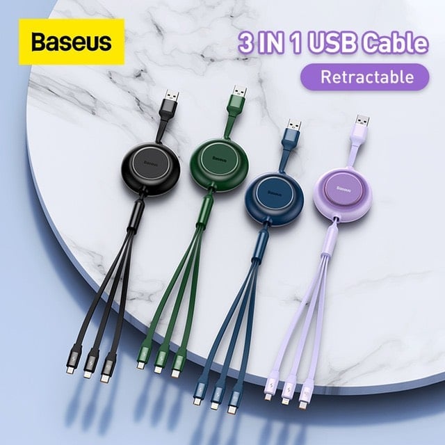 Baseus 3 in 1 Retractable 100W Fast Charging Data Cable For iPhone 14 Pro Max 13 12 11 X XR iPad Type C to Lightning Micro USB C Cable for Samsung S23 S22 Xiaomi Fast Charger Cable