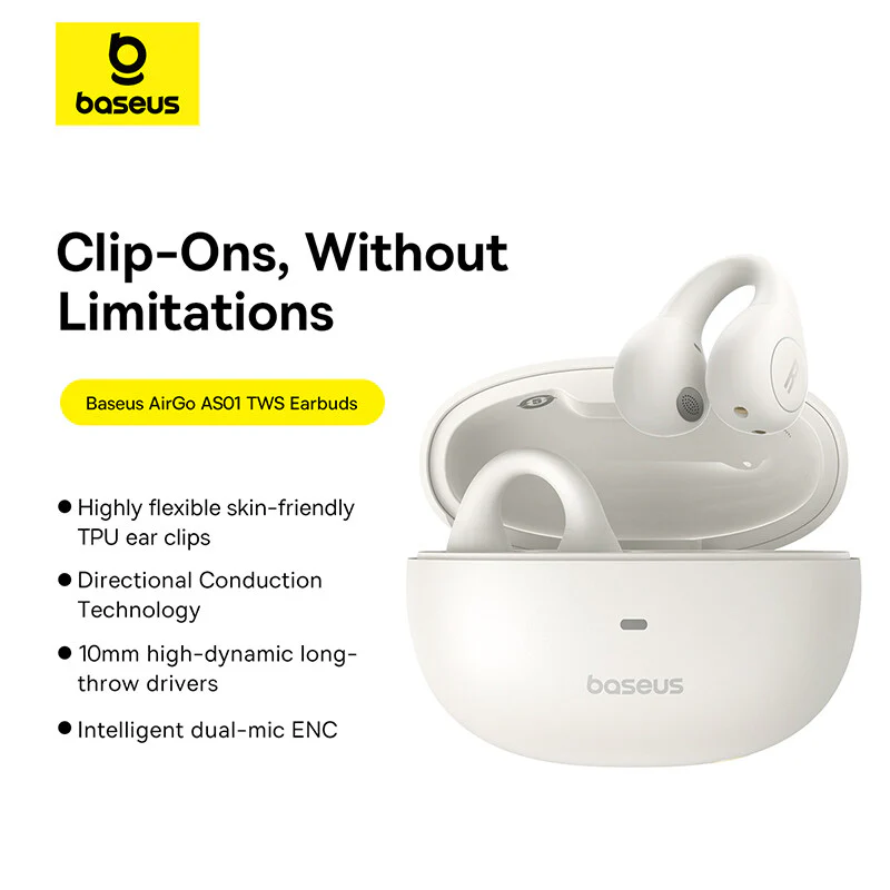 Baseus AirGo AS01 Clip On Open-Ear Bluetooth Wireless Earbuds With Dual ENC Mics Ultra-Lightweight Earphone