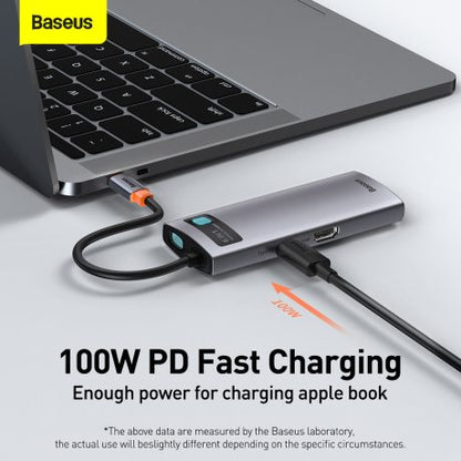 Baseus Metal Gleam Series 6-in-1 Multifunctional Type-C HUB Docking Station Gray（Type-C to HDMI*1+USB3.0*3+PD*1+RJ45*1)