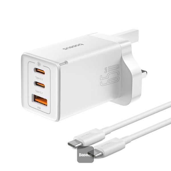 OS-Baseus GaN5 Pro Fast Charger 2C+U 65W UK(Include：Baseus Xiaobai series fast charging Cable Type-C to Type-C 100W(20V/5A) 1m）