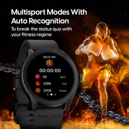 Fastrack Reflex Invoke Smartwatch Black: BT Calling, Advanced Chipset, Breathing Rate, IP68