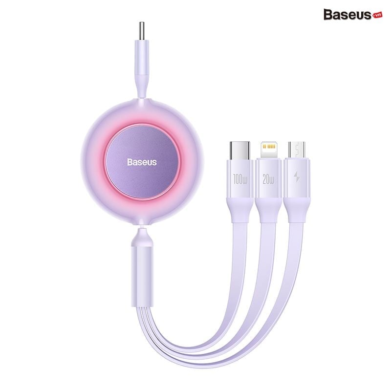 Baseus 3 in 1 Retractable 100W Fast Charging Data Cable For iPhone 14 Pro Max 13 12 11 X XR iPad Type C to Lightning Micro USB C Cable for Samsung S23 S22 Xiaomi Fast Charger Cable