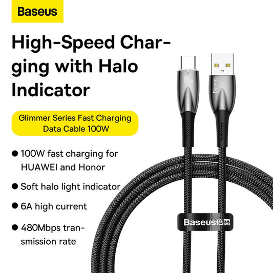 Baseus Glimmer Series Fast Charging Data Cable USB to Type-C 100W 1m/2m