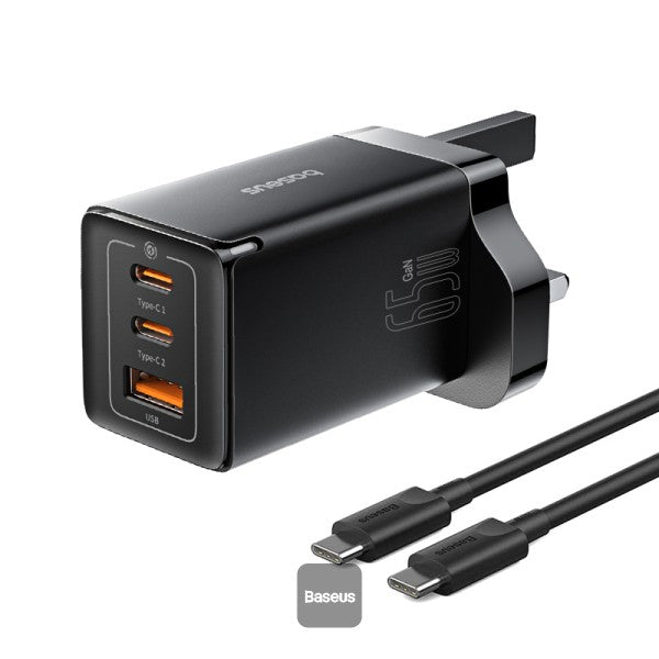 OS-Baseus GaN5 Pro Fast Charger 2C+U 65W UK(Include：Baseus Xiaobai series fast charging Cable Type-C to Type-C 100W(20V/5A) 1m）