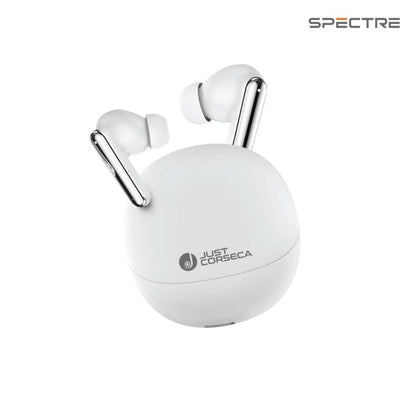 Just Corseca Spectre Wireless Earbuds : ANC | ENC | Quad Mike | Soft Touch (White)