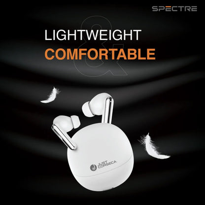Just Corseca Spectre Wireless Earbuds : ANC | ENC | Quad Mike | Soft Touch (White)