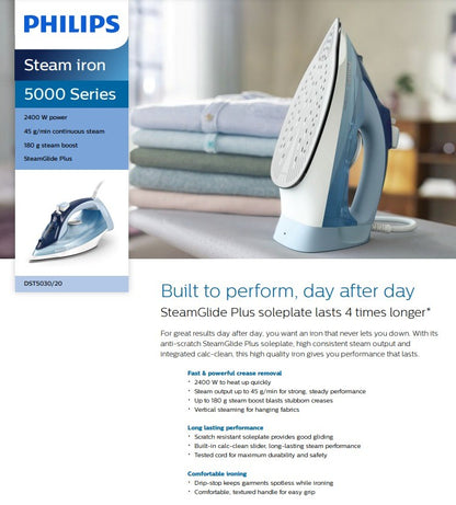 Philips NEW 5000 series Steam Iron DST5030 , 2400 W to heat quickly ,with 2 years International warranty from Philips