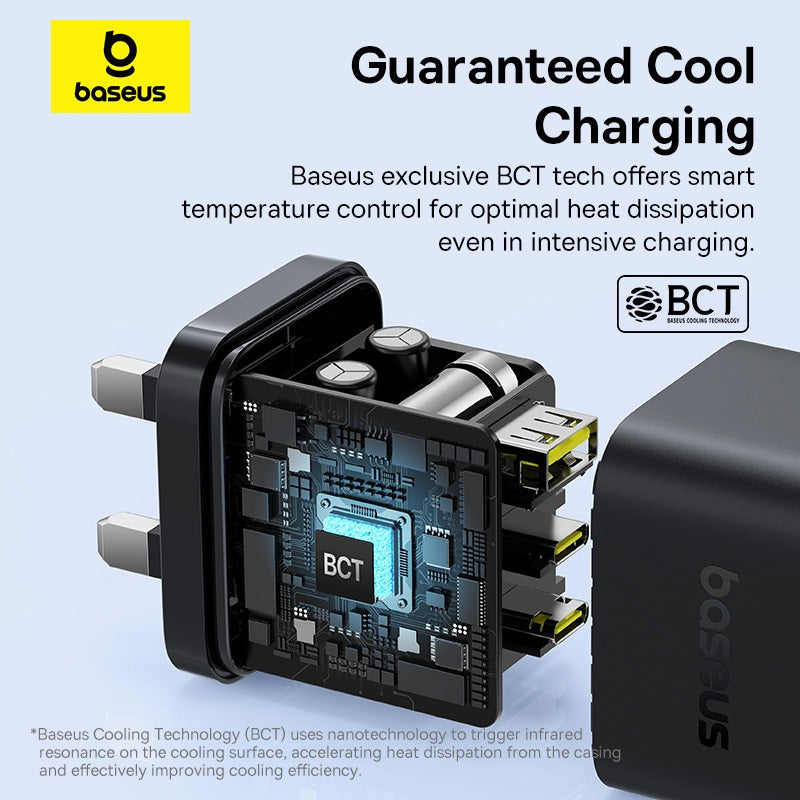 Baseus 65W 3-Port Palm Fast Charger 2C+U PD UK Compact Travel Charger Fast Charging For Phone Laptop Support PD3.0 QC3.0 Other Fast Charging Protocols