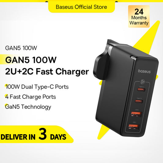 Baseus 100W GaN5 Pro 4-Port Fast Charger 2C+2U Charger for Phone Laptop Adapter Plug Travel Charger【Free 1M Type-C Cable】