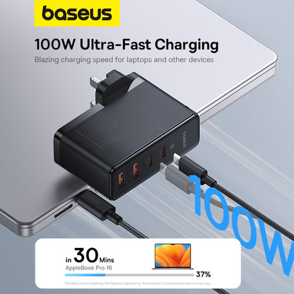 Baseus 100W GaN5 Pro 4-Port Fast Charger 2C+2U Charger for Phone Laptop Adapter Plug Travel Charger【Free 1M Type-C Cable】