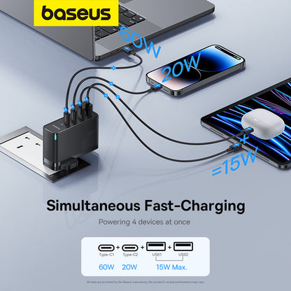 Baseus 100W GaN5 Pro 4-Port Fast Charger 2C+2U Charger for Phone Laptop Adapter Plug Travel Charger【Free 1M Type-C Cable】