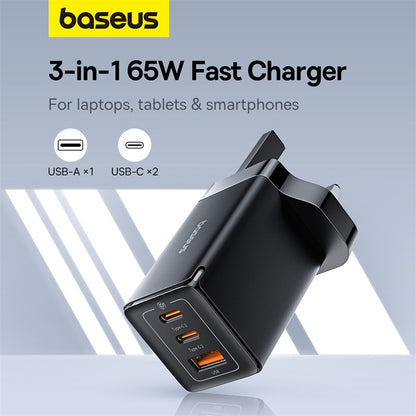 Baseus 65W GaN5 Pro Fast Charger PD3.0 QC4.0 USB C Quick Charger 3 Type C 1 USB A Charger For iPhone 14 13 Pro Max 12 11 Laptop Sumsung Huawei Tablet【Free 1M Type-C Cable】