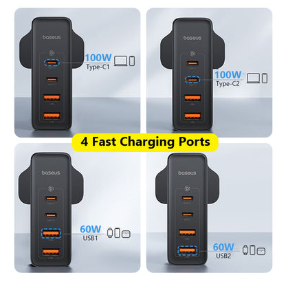 Baseus 100W GaN5 Pro 4-Port Fast Charger 2C+2U Charger for Phone Laptop Adapter Plug Travel Charger【Free 1M Type-C Cable】