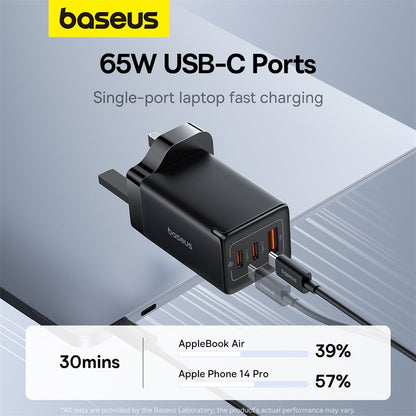 Baseus 65W GaN5 Pro Fast Charger PD3.0 QC4.0 USB C Quick Charger 3 Type C 1 USB A Charger For iPhone 14 13 Pro Max 12 11 Laptop Sumsung Huawei Tablet【Free 1M Type-C Cable】