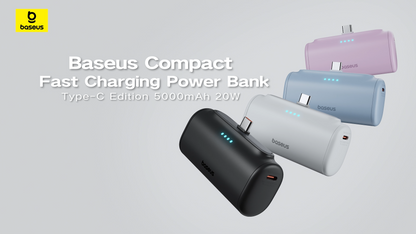 Baseus Fast Charging Power Bank with Built-in USB-C 5000mAh Portable Charger 20W for iPhone 15/15 Plus/15 Pro/15 Pro Max Sansung S22 and more