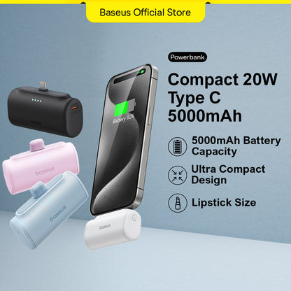 Baseus Fast Charging Power Bank with Built-in USB-C 5000mAh Portable Charger 20W for iPhone 15/15 Plus/15 Pro/15 Pro Max Sansung S22 and more