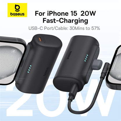 Baseus Fast Charging Power Bank with Built-in USB-C 5000mAh Portable Charger 20W for iPhone 15/15 Plus/15 Pro/15 Pro Max Sansung S22 and more
