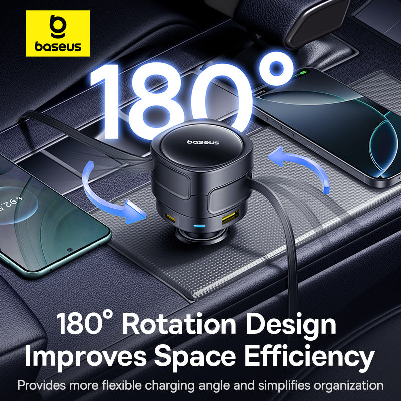 Baseus 90W Car Charger USB Type-C Dual 80cm Retractable Cable PD QC SCP AFC PPS Fast Charging For Tablet iPhone Samsung Huawei Xiaomi