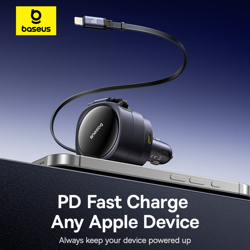 Baseus 90W Car Charger USB Type-C Dual 80cm Retractable Cable PD QC SCP AFC PPS Fast Charging For Tablet iPhone Samsung Huawei Xiaomi