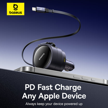 Baseus 90W Car Charger USB Type-C Dual 80cm Retractable Cable PD QC SCP AFC PPS Fast Charging For Tablet iPhone Samsung Huawei Xiaomi