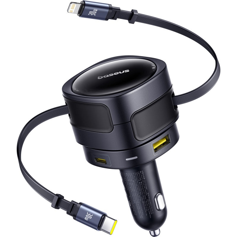 Baseus 90W Car Charger USB Type-C Dual 80cm Retractable Cable PD QC SCP AFC PPS Fast Charging For Tablet iPhone Samsung Huawei Xiaomi