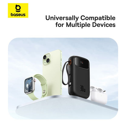 Baseus Qpow 2 Digital Display Fast-Charging Power Bank with 2 Built-in Type-C Cable 10000mAh 30W