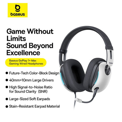 Baseus GoPlay 1+ Max Gaming Wired Headphones7.1 Virtual Surround Sound High SNR for Crisp Audio 40mm+10mm Dual Large Drivers