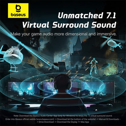 Baseus GoPlay 1+ Max Gaming Wired Headphones7.1 Virtual Surround Sound High SNR for Crisp Audio 40mm+10mm Dual Large Drivers