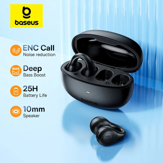 Baseus AirGo AS01 Clip On Open-Ear Bluetooth Wireless Earbuds With Dual ENC Mics Ultra-Lightweight Earphone