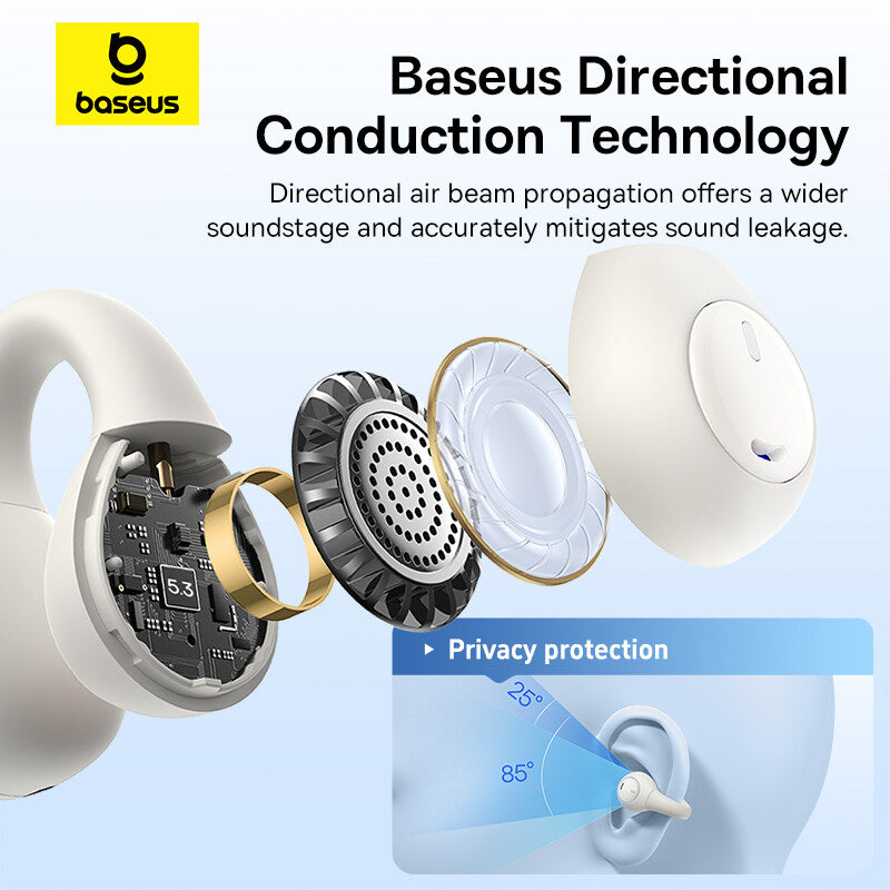 Baseus AirGo AS01 Clip On Open-Ear Bluetooth Wireless Earbuds With Dual ENC Mics Ultra-Lightweight Earphone