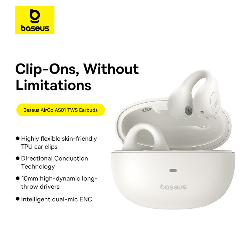 Baseus AirGo AS01 Clip On Open-Ear Bluetooth Wireless Earbuds With Dual ENC Mics Ultra-Lightweight Earphone
