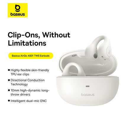 Baseus AirGo AS01 Clip On Open-Ear Bluetooth Wireless Earbuds With Dual ENC Mics Ultra-Lightweight Earphone