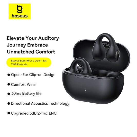 【Local Stock-48 hours shipped】Baseus Bass 15 Clip Open-Ear TWS Earbuds Wireless Earphone Bluetooth 5.4 Headphone ENC